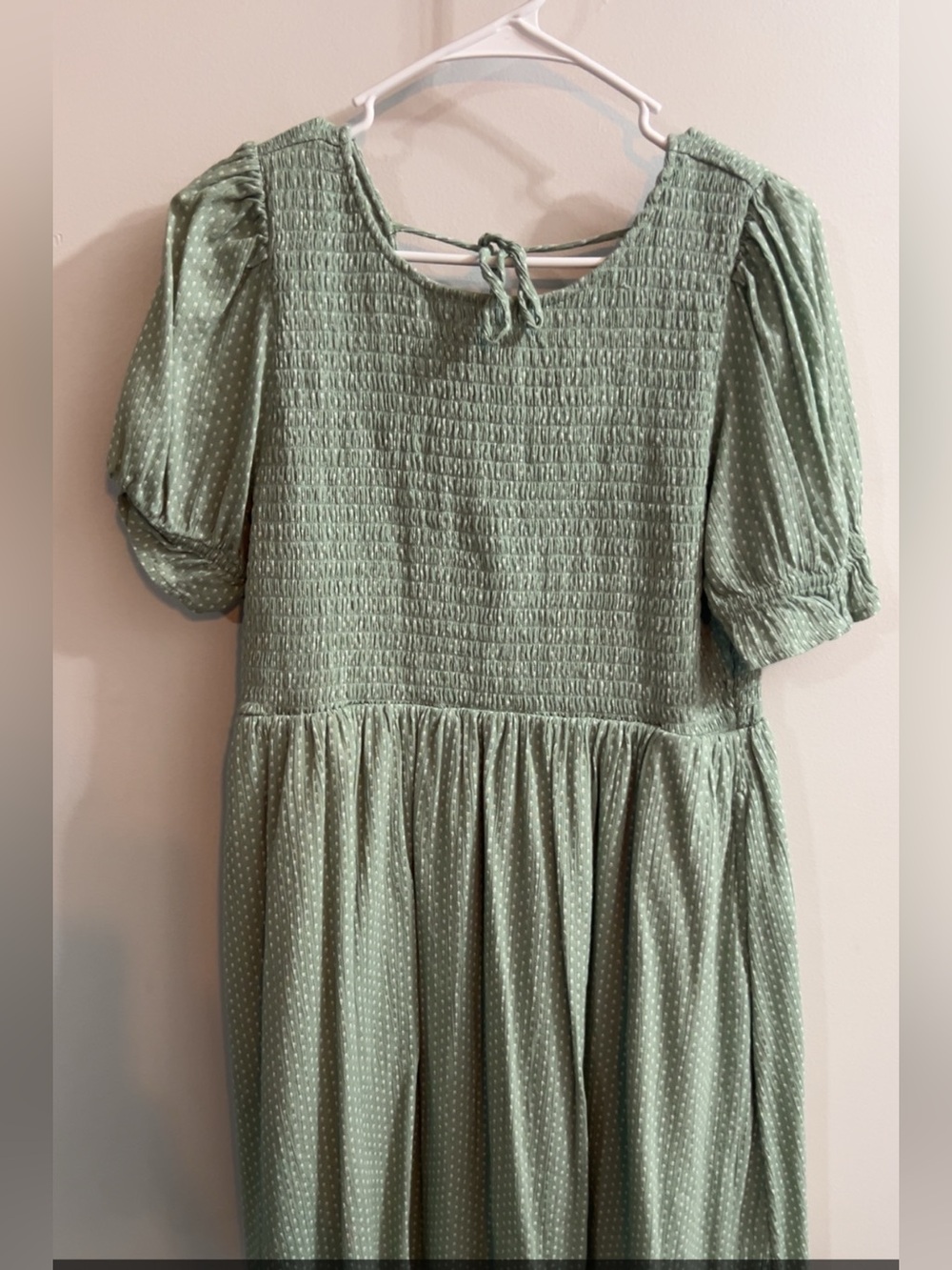 American Eagle Outfitters Sage Green Puff Sleeve Smocked Dress